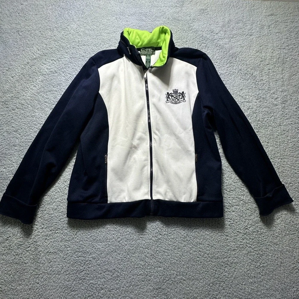 L-RL ACTIVE‎ RALPH LAUREN JACKET FULL ZIP EMBROIDERED LOGO XL Hidden Hood